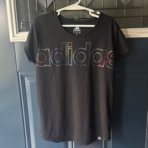 Adidas Black Tee with Multicolor Logo